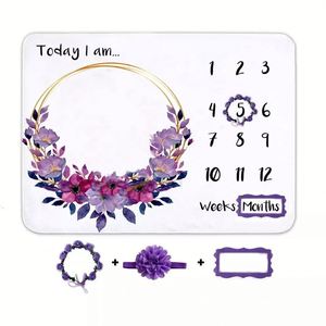 Custom 3D Digital Printing Monthly Flannel <b>Milestones</b> Flower <b>Milestone</b> <b>Blanket</b> With Accessories - Product Image 2