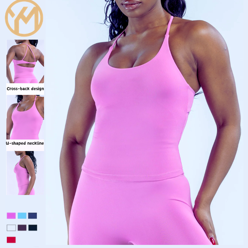 YIMO Women's Cross-back Yoga Vest Sweat-Wicking Spandex/Nylon Sleeveless Casual Sports Crop Top