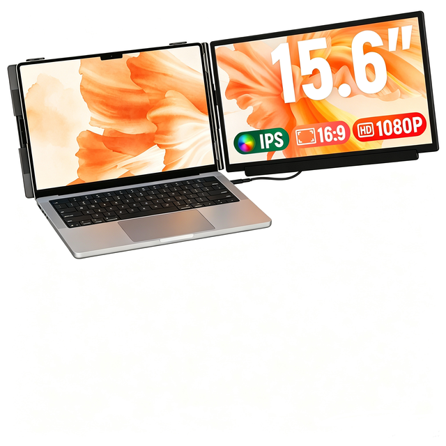Clip-On Dual Screen Laptop Extender 15.6 Inch IPS FHD USB C Portable Monitor Attachable Second Display Travel Lightweight Slim