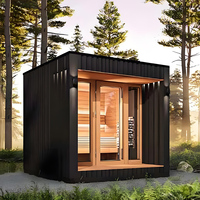 Ruang Sauna Listrik Luar Ruangan Besar Warna Hitam untuk 4-6 Orang, Kayu Cemara Solid Tradisional, Dapat Disesuaikan untuk Penggunaan di Rumah, Gym, Villa
