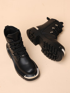 Nouvelles bottes courtes de moto pour hommes en cuir noir à bout pointu, décontractées, à semelle épaisse surélevée, collection 2026 - Product Image 4