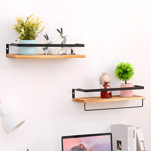 Estantes flotantes de <span class=keywords><strong>madera</strong></span> 2 Set Estante de baño <span class=keywords><strong>rectangular</strong></span> Organizador de toallas Estante montado en la pared - Product Image 1