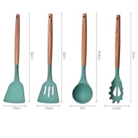 Prix Bas Ustensiles de Cuisine Antiadhésifs, Ensemble de 12 Cuillères en Silicone à Manche en Bois, Outils de Cuisson Multicolores