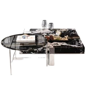 Tavolino quadrato in marmo massello moderno italiano con struttura in ferro da soggiorno di varie dimensioni stile di design di fascia alta marchio Tuochen - Product Image 6