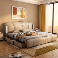 Lit double king-size moderne de luxe en cuir, inclinable et réglable, avec sommier épaissi et tiroirs de rangement