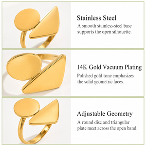 Anillo Abierto Geométrico de Acero Inoxidable, Chapado en Oro de 14K al Vacío, Anillo Ajustable con Círculo y Triángulo - Product Image 4