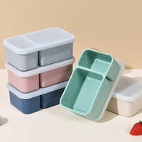 Boîte à lunch en silicone de qualité alimentaire à 2 compartiments, étanche, compatible micro-ondes, réutilisable, pour pique-nique en plein air, récipient de stockage alimentaire