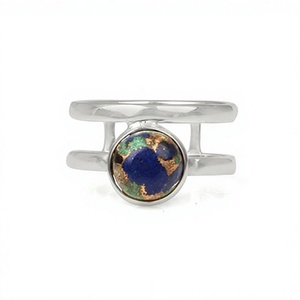 Anillo de doble banda de Plata de Ley 925 más vendido Mohave azul verde azurita cobre piedra preciosa 8mm diseño grueso para fiesta de mujer - Product Image 1
