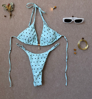 Maillot de bain triangle à pois 6 couleurs pour femme, double doublure, avec effet froncé aux fesses, coupe coquine