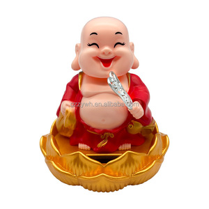 Décoration de voiture de bouddha Maitreya de siège de lotus à éclairage solaire avec figure hochant la tête et ventilateur à bascule - Product Image 6