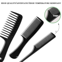 Ensemble de peignes à cheveux en plastique avec logo personnalisé de haute qualité peigne de coiffure à dents larges peigne de barbier antistatique à queue de rat