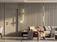 Paneles de Revestimiento de Pared Exterior WPC Ecológicos Modernos de Primera Calidad, Diseño de Listones Decorativos para Gimnasios e Interiores con Iluminación LED