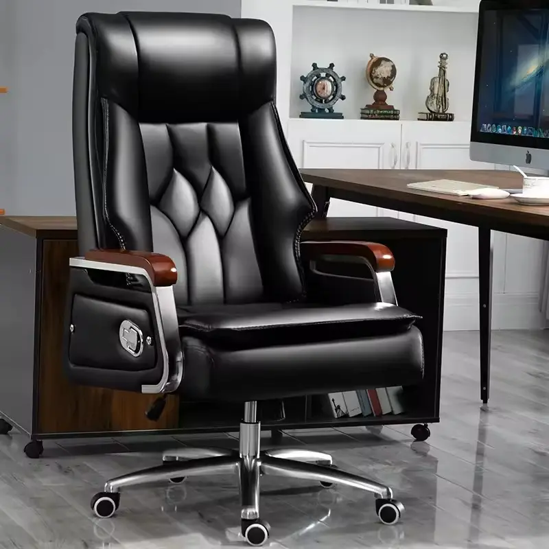 Chaise de direction moderne pour PDG chaise pivotante réglable, chaise en cuir BOSS en bois et PU couleur noyer