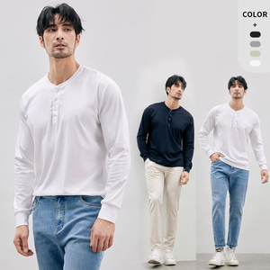 Primavera y otoño Moda de alta calidad para hombre 210g Raglan Color sólido Cuello redondo en blanco Versátil Bottoming Sh - Product Image 5