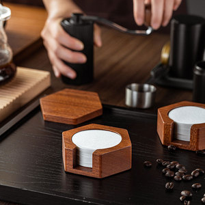 Support en bois pour filtres à café Chef Season Show, boîte de rangement hexagonale pour filtres à café pour expresso, cafetières Moka, bars et cafés - Product Image 1