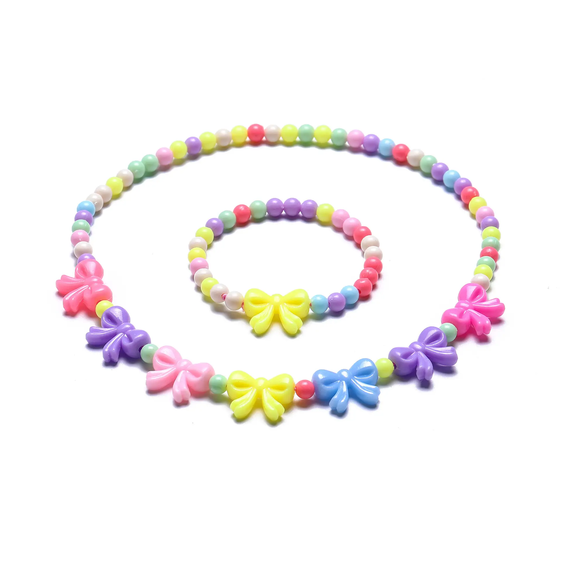 Nouvelle tendance filles couleur bonbon acrylique bracelet et collier ensemble grand ensemble de bijoux de mode perlé pour les enfants