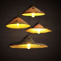 Lampada a sospensione a forma di cappello di paglia, lampada a cappello conico intrecciato, luce retrò per ristorante, negozio di catering, hot pot.