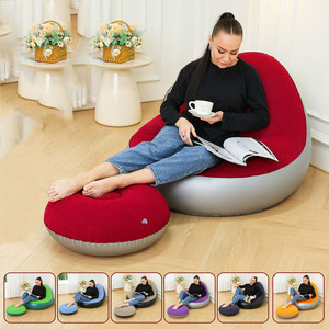 Factory Customized Portable Multicolor PVC Flocked <b>Sofa</b> Foldable and Thickened <b>Inflatable</b> Lazy <b>Sofa</b> with Foot Stool - Product Image 4