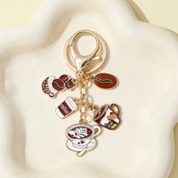Porte-clés café en alliage de zinc, fait main, léger, avec pendentif mignon en émail (grain de café, tasse, mug), fermoir mousqueton, cadeau pour les amateurs de café, tendance