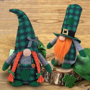 Décorations de Pâques en coton en forme d'animaux, gnome en peluche, trèfle, décorations vertes à carreaux, gnome de fée tissé, sécurité intérieure et extérieure - Product Image 1