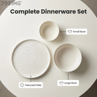 Service de table en céramique texturée moderne Jozing pour 4 personnes, assiettes et bols en porcelaine à motif ondulé nordique, écologiques, compatibles lave-vaisselle, durables