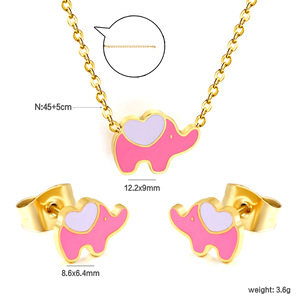 Cute <b>Elephant</b> Pendant Stainless Steel Necklace And Earrings Set For Women <b>Gift</b> Jewelry Pink Heart Animal Design Fashion - Product Image 5