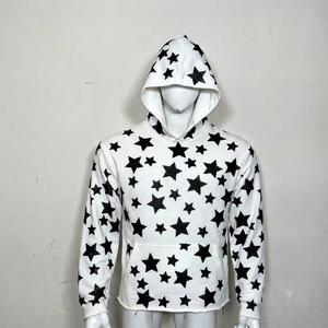 เสื้อสเวตเชิ้ตมีฮู้ดสีขาวสำหรับผู้ชาย AUA พิมพ์ลายดาวสีดำทรงปกติสวมใส่สบายๆในฤดูใบไม้ร่วง - Product Image 1