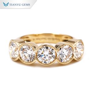 Tianyu Gems Bezel Set 5,83mm Corte redondo 3.8ctw DEF Lab Anillo de diamantes Mujeres 18K 14K 10K Oro amarillo Anillos de compromiso de boda Regalos - Product Image 1