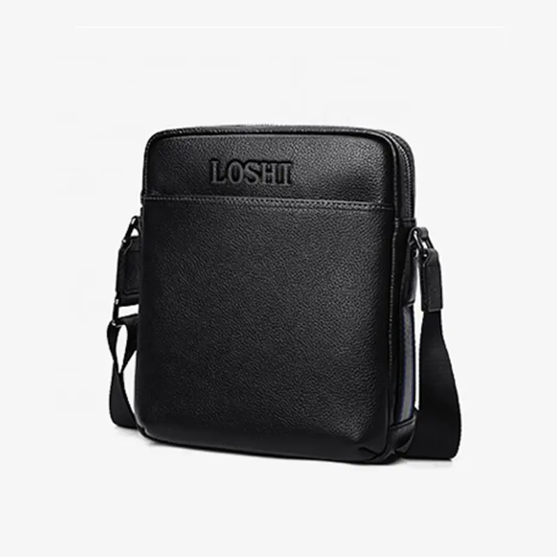 Custom Logo Luxury Black Single Side Leather Sling Shoulder Bag Waterproof Men Crossbody Bag