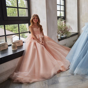 La ragazza di fiore di alta qualità veste le nuove ragazze ricamate a strati rosa veste gli abiti da principessa di nozze per 2-12 anni - Product Image 4