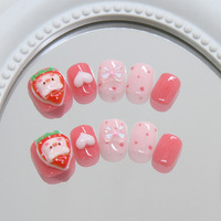 30 faux ongles 3D mignons en forme de fraise et de cochon pour enfants, à pois, adaptés aux fêtes à thème pour filles