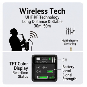 Sistema de Micrófono Inalámbrico UHF con Clip <span class=keywords><strong>para</strong></span> Saxofón, Trompeta, Músicos y Sistemas de PA Activos - Product Image 4