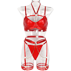ODM & OEM érotique en cuir Lingerie Sexy licou soutien-gorge avec chaîne gothique <span class=keywords><strong>coquine</strong></span> <span class=keywords><strong>tenue</strong></span> femmes noir Sexy sous-vêtements - Product Image 6
