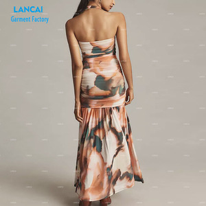 Robe maxi à enrouler pour femmes, à épaules dénudées, unie, décontractée, élégante, avec boutons sur le devant, impression personnalisée - Product Image 3