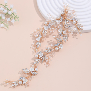 Accessoires de <span class=keywords><strong>cheveux</strong></span> de mariée en cristal doré faits à la main, élégant clip à <span class=keywords><strong>cheveux</strong></span> en perles pour fiançailles - Product Image 2