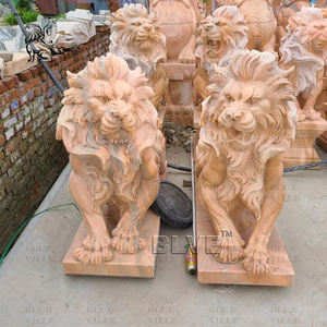 Blve ประติมากรรมรูปสัตว์รูปปั้น<span class=keywords><strong>สิงโต</strong></span>หินอ่อนพร้อมลูกบอลหินธรรมชาติสีแดงประตูหน้ากลางแจ้งขนาดเท่าชีวิตจริง - Product Image 6