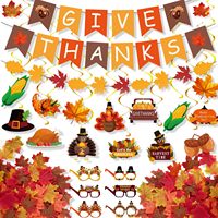 Ensemble de décorations de Thanksgiving, bannière et guirlande GIVE THANKS, spirales suspendues, lunettes de dinde et feuilles d'érable pour fête à domicile en intérieur