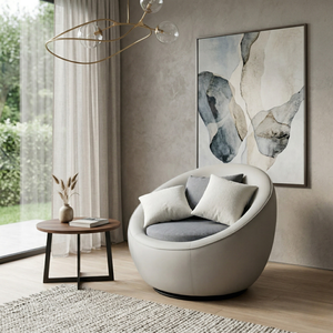 Fauteuil de loisirs de luxe Mikahome, style transitionnel, rembourré, en cuir PU, pivotant à 360°, inclinable, avec structure en fer et bois, pour hall d'hôtel - Product Image 2