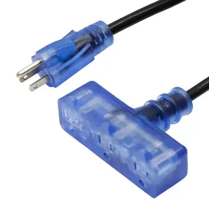 14AWG transparent luminous extension cable with 3 Prong Grounded Plug 3 Outlet 5-15R American standard Power cord