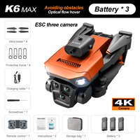 Drone K6 Max 4K HD avec évitement d'obstacles 4 directions, vol stationnaire par flux optique, conception pliable, télécommande, mini quadricoptère en plastique avec caméra