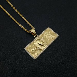 Collar con Colgante de Dólar en Acero Inoxidable Chapado en Oro y Diamantes, Diseño de 100 Dólares, Joyería Hip Hop, Regalo - Product Image 4