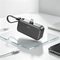Nouvelle Mini Batterie Externe 2-en-1 2026 avec Charge Rapide 5000mAh 22.5W, Câble Type C Intégré, Prise et Écran LCD Portable