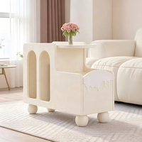 Table d'appoint d'angle élégante et contemporaine en bois ivoire avec roulettes, tiroir dissimulé, durable, pour salon, mobilier de maison, chambre à coucher
