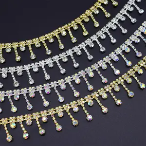 Silver Glass Stones Custom Cup Chain Trimming Strass Chain Fringe Ab Color Crystals Trim Yard Rhinestone Chains