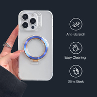 Étui de téléphone portable de luxe transparent magnétique pliable avec support anneau et béquille, antichoc en PC et TPU pour iPhone 15