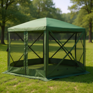 เต็นท์ทรงหกเหลี่ยมสีเขียวขนาด 12x12 ฟุต พร้อมผนังตาข่าย ติดตั้งง่าย เหมาะสำหรับตั้งแคมป์กลางแจ้งในฤดูร้อน - Product Image 2