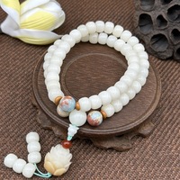 Gelang Zooying White Root Mala Batu Giok Shoushan Biji Teratai Tasbih Buddha Dapat Disesuaikan Perhiasan Meditasi Unisex