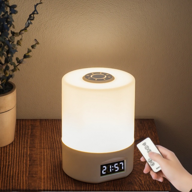 USB Charging Remote Control LED Night Light with Clock 3 Color Temperature Adjustable Brightness Table Bedside Lamp