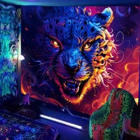 Tela de Fondo Fluorescente de Poliéster con Diseño de Animales, Luminosa con Luz UV, para Fiestas, Venta Directa de Fábrica