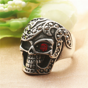 Skull <b>Ring</b> Men's Retro Silver Red Eyes Stainless Steel Punk Jewelry Gift - Product Image 2
